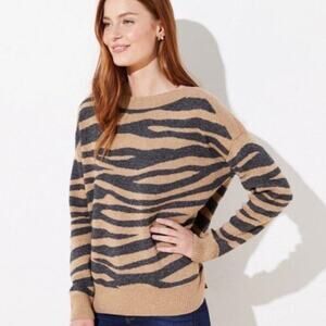 Loft Women's Tiger Stripe Maple Heather Wool Blend Long Sleeve Sweater Size M
